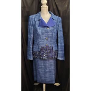 Vintage Escada Silk Printed Skirt Suit  Size 44, US Size: 14 or XL